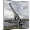 Brachiosaurus Dinosaur Backdropped by a Full Moon-null-Mounted Art Print