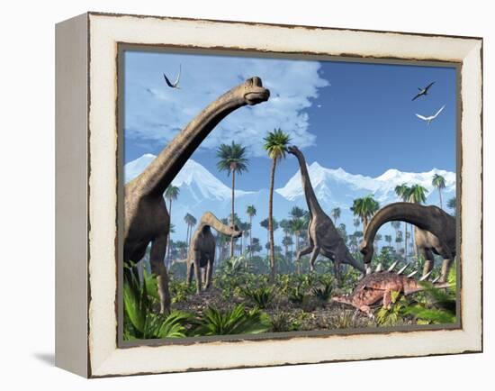 Brachiosaurus Dinosaurs, Artwork-Roger Harris-Framed Premier Image Canvas