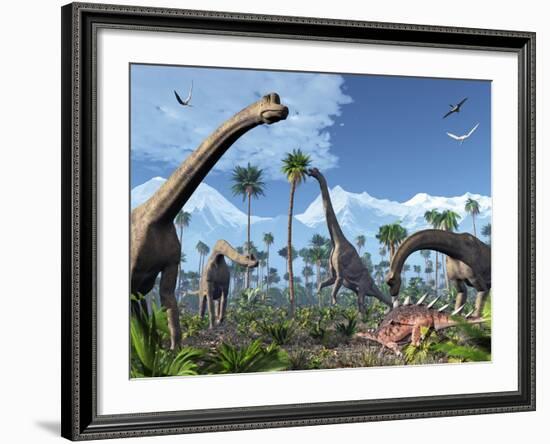 Brachiosaurus Dinosaurs, Artwork-Roger Harris-Framed Photographic Print