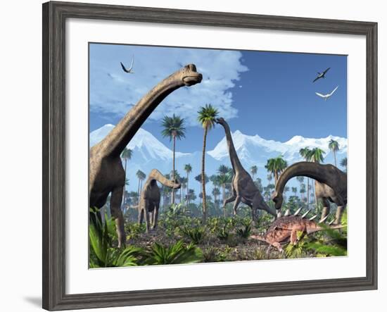 Brachiosaurus Dinosaurs, Artwork-Roger Harris-Framed Photographic Print