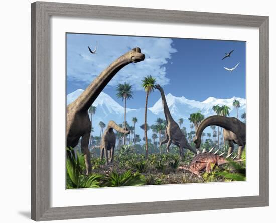 Brachiosaurus Dinosaurs, Artwork-Roger Harris-Framed Photographic Print