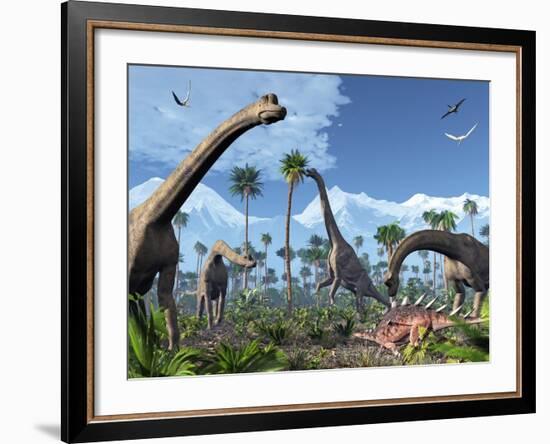 Brachiosaurus Dinosaurs, Artwork-Roger Harris-Framed Photographic Print