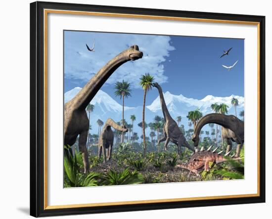 Brachiosaurus Dinosaurs, Artwork-Roger Harris-Framed Photographic Print