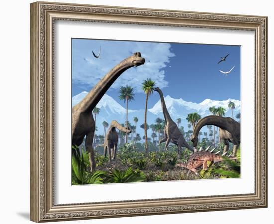 Brachiosaurus Dinosaurs, Artwork-Roger Harris-Framed Photographic Print