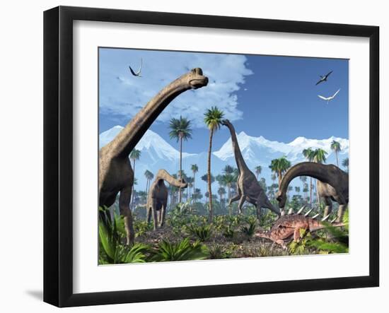 Brachiosaurus Dinosaurs, Artwork-Roger Harris-Framed Photographic Print