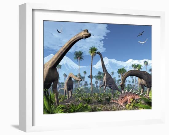 Brachiosaurus Dinosaurs, Artwork-Roger Harris-Framed Photographic Print