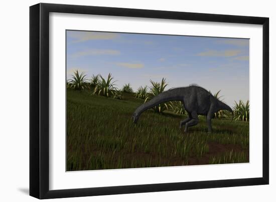Brachiosaurus Grazing in a Grassy Field-null-Framed Art Print