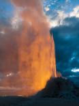 Yelowstone, Wy: White Dome Geyser Erupting with the Sun Setting Behind It-Brad Beck-Photographic Print