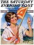 "Woman with Signal Flag," Saturday Evening Post Cover, July 7, 1928-Bradshaw Crandall-Framed Giclee Print