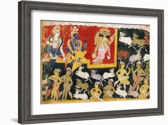 Brahma Offering Homage to Krishna as the Incarnation of Vishnu, C.1540-1575-null-Framed Giclee Print