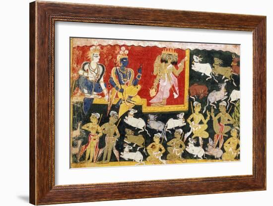 Brahma Offering Homage to Krishna as the Incarnation of Vishnu, C.1540-1575-null-Framed Giclee Print