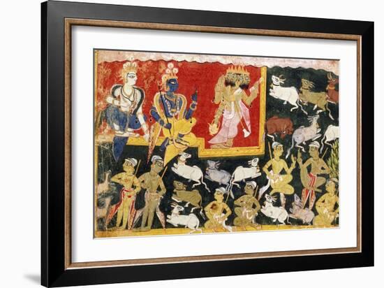 Brahma Offering Homage to Krishna as the Incarnation of Vishnu, C.1540-1575-null-Framed Giclee Print