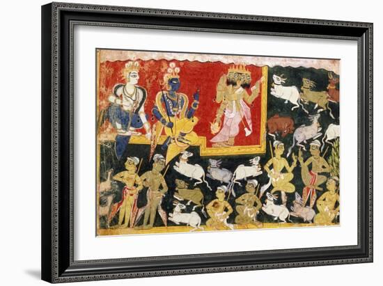 Brahma Offering Homage to Krishna as the Incarnation of Vishnu, C.1540-1575-null-Framed Giclee Print