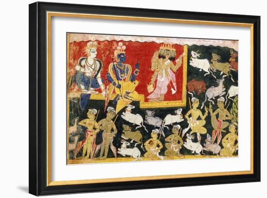 Brahma Offering Homage to Krishna as the Incarnation of Vishnu, C.1540-1575-null-Framed Giclee Print