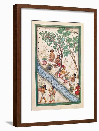 Brahmins bless the water. Drawing of Indian subject commissioned by Niccolao Manucci 18th c.-null-Framed Art Print