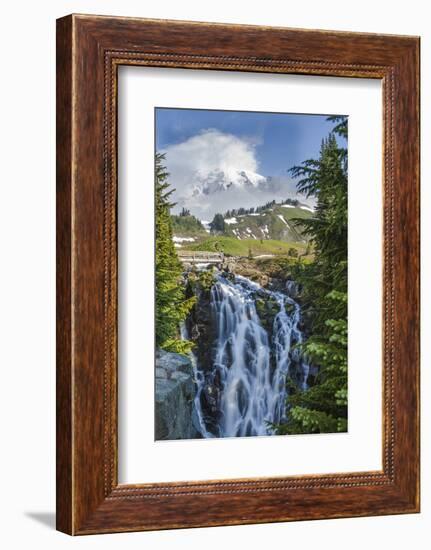 Braided Myrtle Falls and Mt Rainier, Skyline Trail, NP, Washington-Michael Qualls-Framed Photographic Print