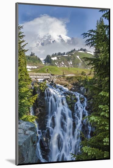 Braided Myrtle Falls and Mt Rainier, Skyline Trail, NP, Washington-Michael Qualls-Mounted Photographic Print