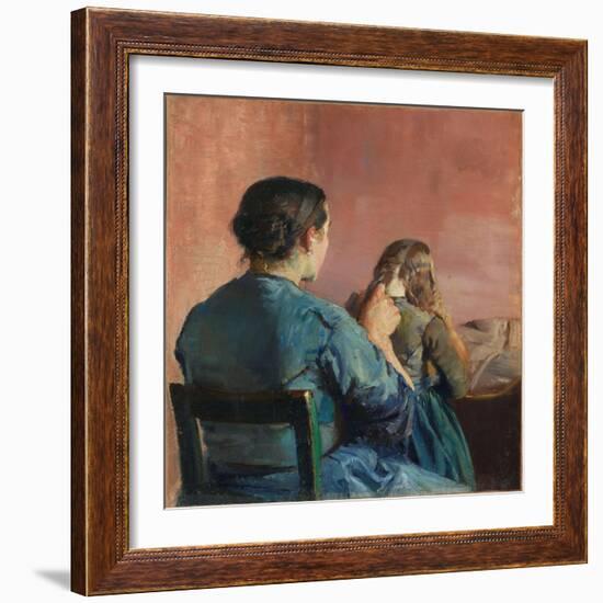 Braiding Her Hair, C.1888 (Oil on Canvas)-Christian Krohg-Framed Giclee Print