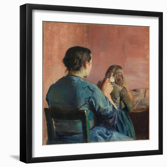 Braiding Her Hair, C.1888 (Oil on Canvas)-Christian Krohg-Framed Giclee Print