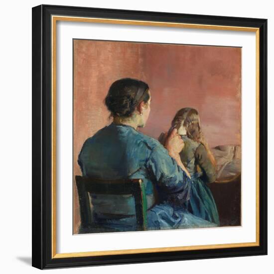 Braiding Her Hair, C.1888 (Oil on Canvas)-Christian Krohg-Framed Giclee Print