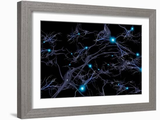 Brain cells with electrical firing of neurons.-Bruce Rolff-Framed Art Print