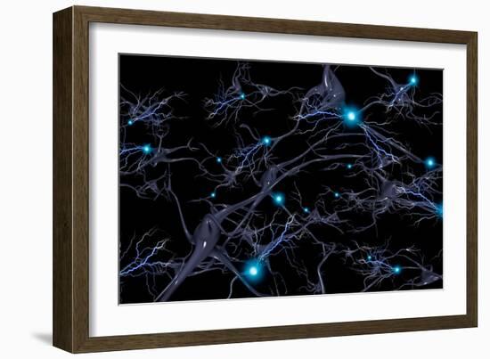 Brain cells with electrical firing of neurons.-Bruce Rolff-Framed Art Print