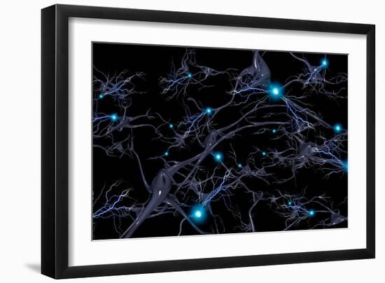 Brain cells with electrical firing of neurons.-Bruce Rolff-Framed Art Print