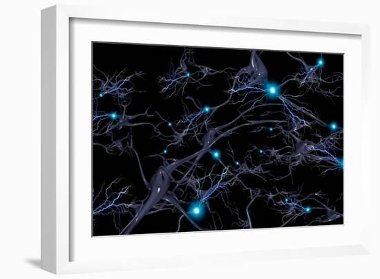 Brain cells with electrical firing of neurons.-Bruce Rolff-Framed Art Print