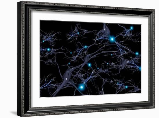 Brain cells with electrical firing of neurons.-Bruce Rolff-Framed Art Print