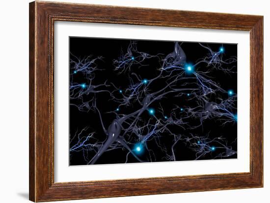 Brain cells with electrical firing of neurons.-Bruce Rolff-Framed Premium Giclee Print