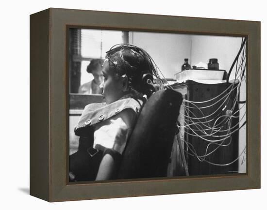 Brain Impulses Are Measured by Electroencephalograph Readings from Electrodes at Headache Clinic-Gordon Parks-Framed Premier Image Canvas