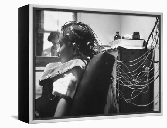 Brain Impulses Are Measured by Electroencephalograph Readings from Electrodes at Headache Clinic-Gordon Parks-Framed Premier Image Canvas