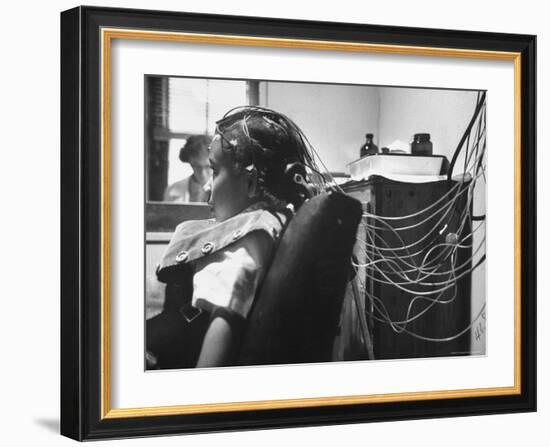 Brain Impulses Are Measured by Electroencephalograph Readings from Electrodes at Headache Clinic-Gordon Parks-Framed Premium Photographic Print