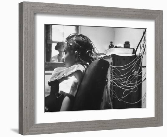 Brain Impulses Are Measured by Electroencephalograph Readings from Electrodes at Headache Clinic-Gordon Parks-Framed Photographic Print