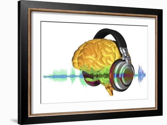 Brain with Headphones, Artwork-PASIEKA-Framed Photographic Print