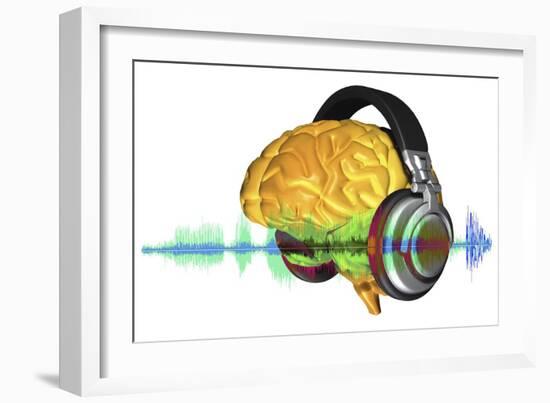 Brain with Headphones, Artwork-PASIEKA-Framed Photographic Print