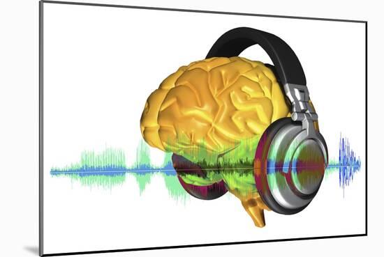 Brain with Headphones, Artwork-PASIEKA-Mounted Photographic Print