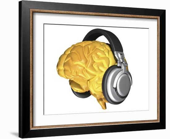 Brain with Headphones, Artwork-PASIEKA-Framed Photographic Print
