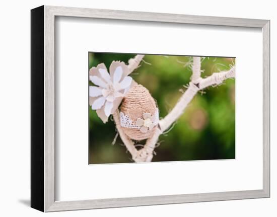 Branch, wrapped, jute cord, blossoms, Easter egg, close up,-mauritius images-Framed Photographic Print