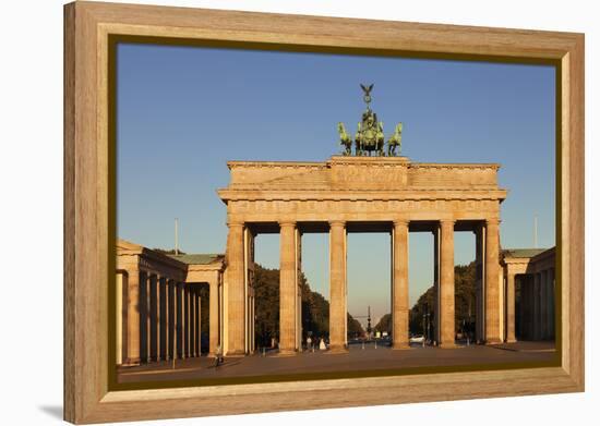 Brandenburg Gate (Brandenburger Tor) at sunrise, Quadriga, Berlin Mitte, Berlin, Germany, Europe-Markus Lange-Framed Premier Image Canvas