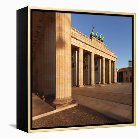 Brandenburg Gate (Brandenburger Tor) at sunrise, Quadriga, Berlin Mitte, Berlin, Germany, Europe-Markus Lange-Framed Premier Image Canvas