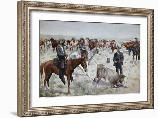 Branding a Steer-Frederic Sackrider Remington-Framed Giclee Print