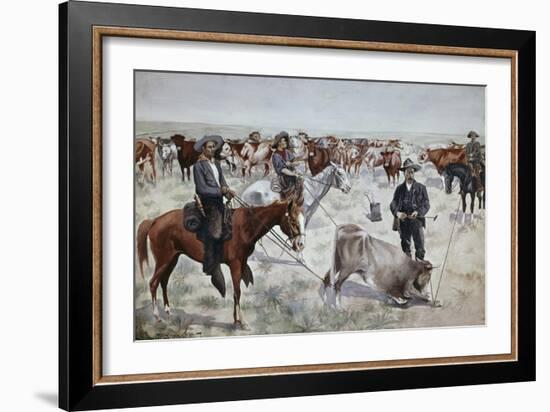 Branding a Steer-Frederic Sackrider Remington-Framed Giclee Print