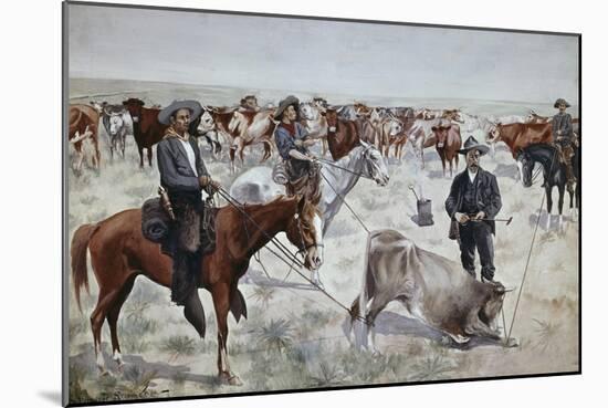 Branding a Steer-Frederic Sackrider Remington-Mounted Giclee Print