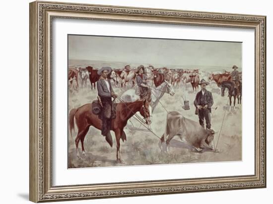 Branding a Steer-Frederic Sackrider Remington-Framed Giclee Print