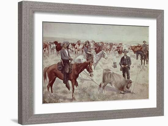 Branding a Steer-Frederic Sackrider Remington-Framed Giclee Print