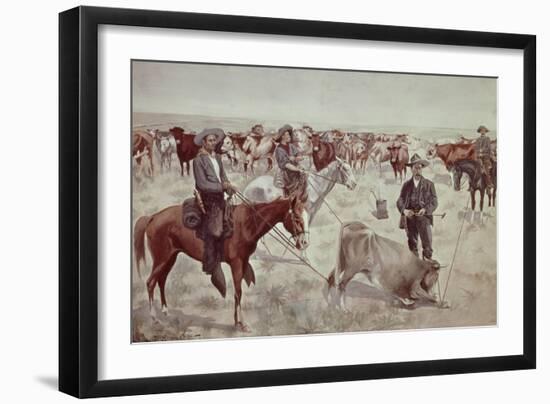 Branding a Steer-Frederic Sackrider Remington-Framed Giclee Print