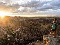 A Couple at Sunset in Bryce Canyon National Park, Utah, in the Summer Overlooking the Canyon-Brandon Flint-Framed Premier Image Canvas