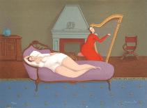Lounging with Harp (Sepia)-Branko Bahunek-Framed Limited Edition