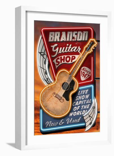 Branson, Missouri - Acoustic Guitar Music Shop-Lantern Press-Framed Art Print